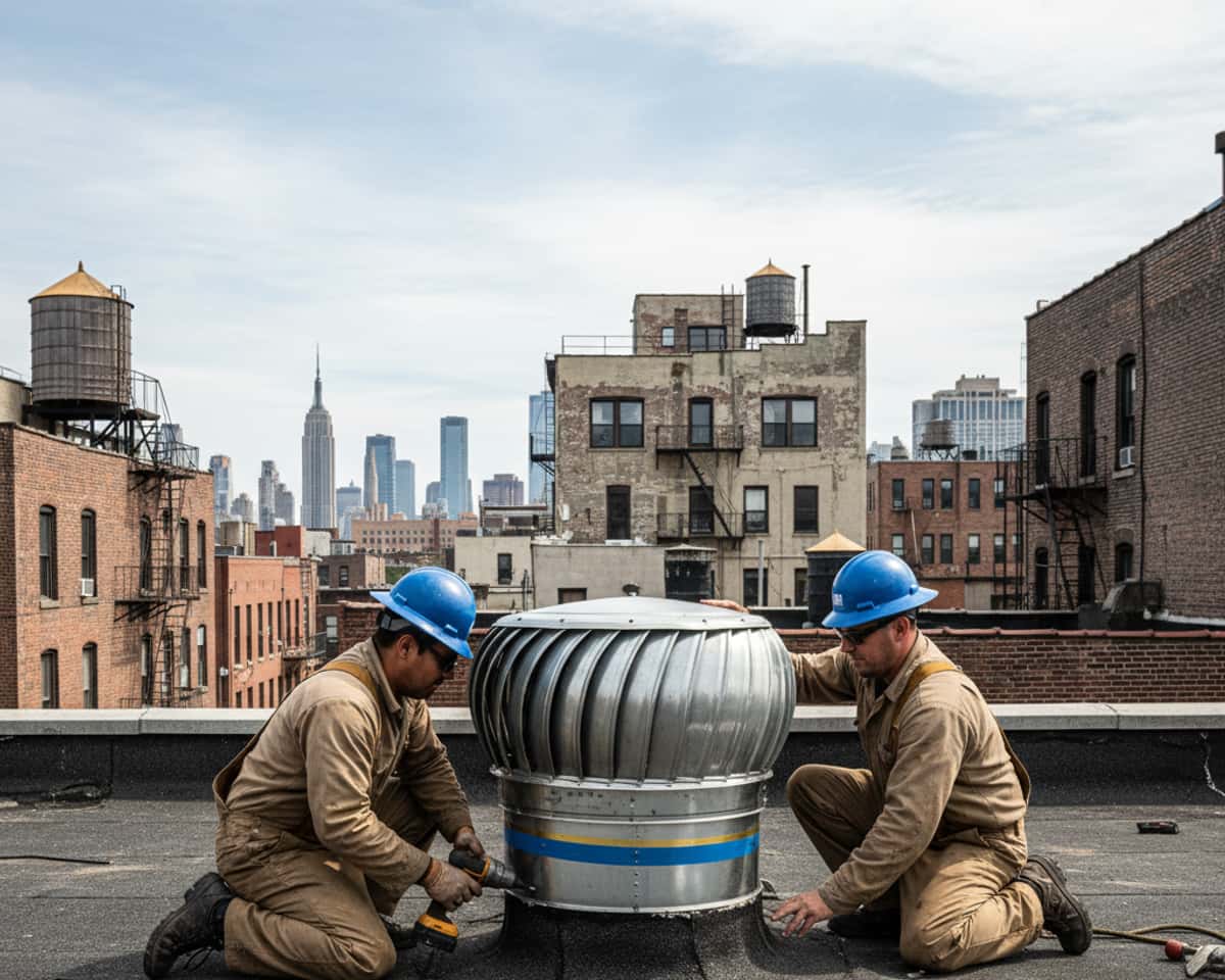 Close-up of a high-quality roof vent promoting airflow in a Brooklyn loft