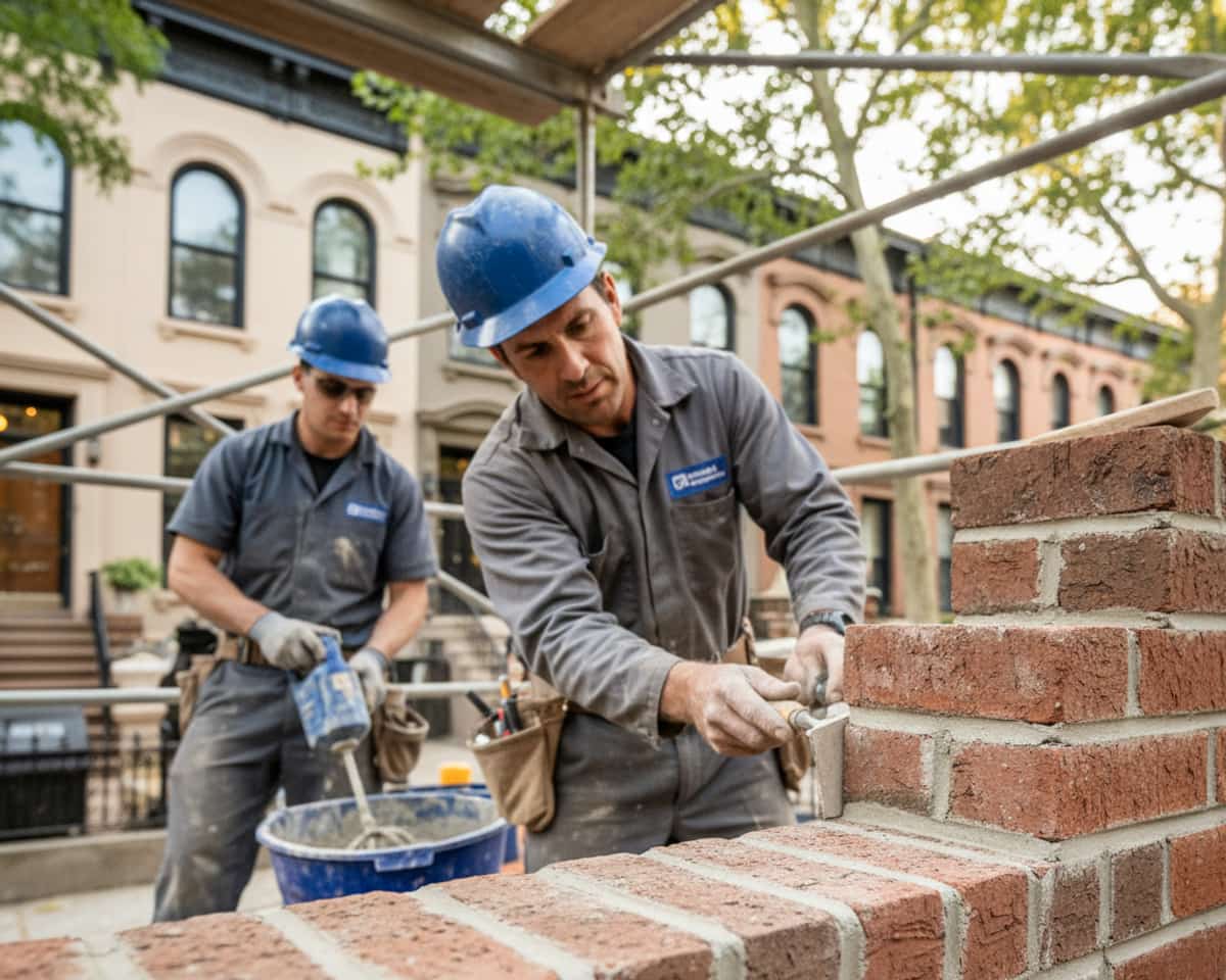 Close-up of newly laid brickwork with precise mortar joints, showcasing quality masonry craftsmanship.
