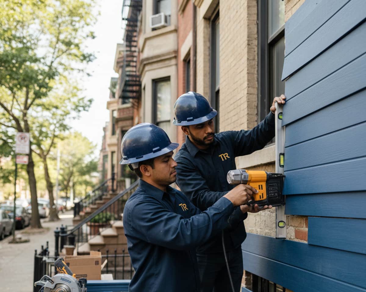 Close-up of newly installed siding on a Brooklyn residence, showcasing quality siding materials and craftsmanship