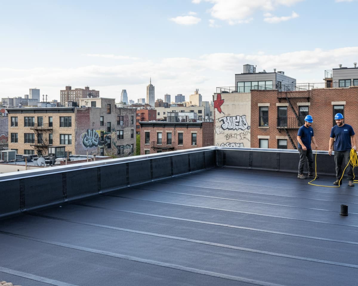A close-up view of a high-quality EPDM flat roofing material texture.