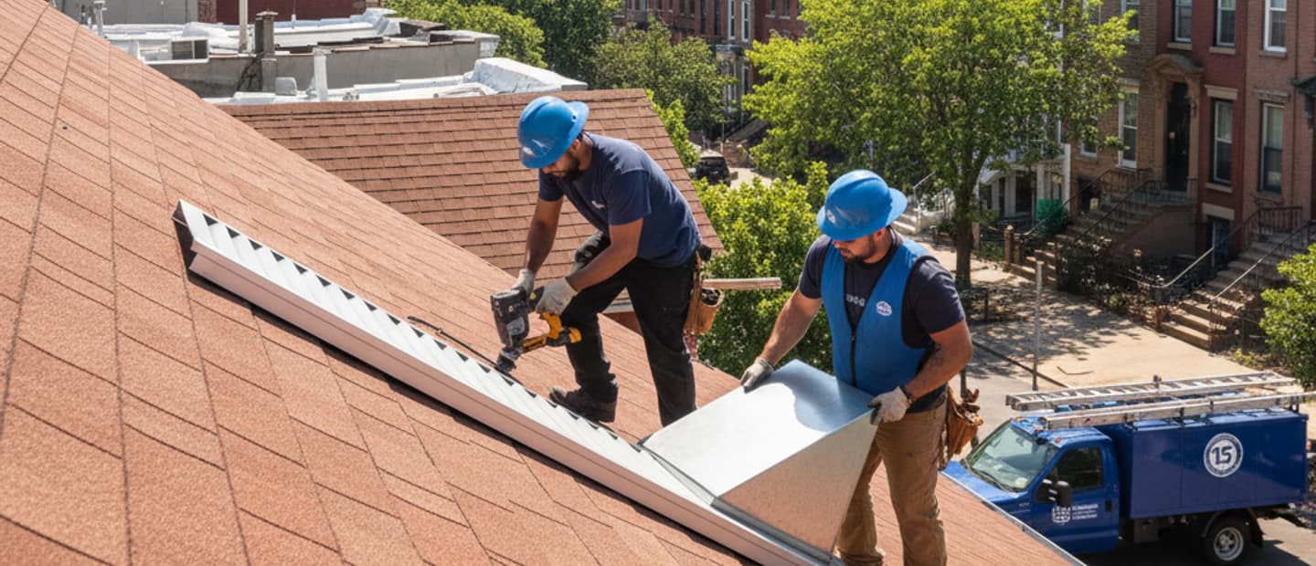 A modern attic venting system on a residential roof, enhancing airflow and energy efficiency in Bedford-Stuyvesant.