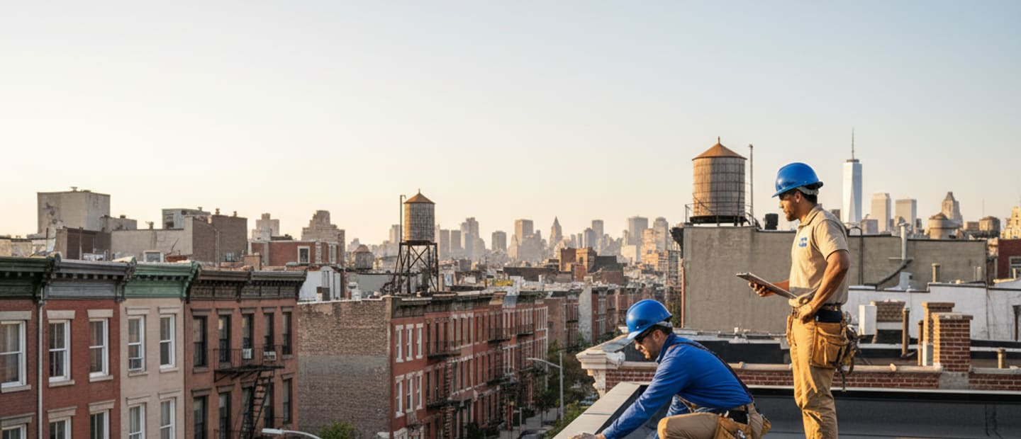 Newly installed flat roof on a Brooklyn building, showcasing quality flat roofing in Brooklyn