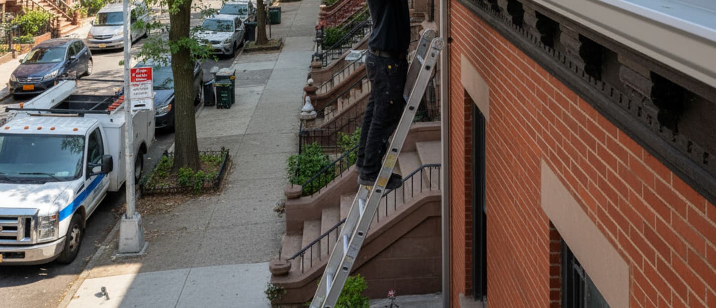 Smooth gutters on a modern Bedford-Stuyvesant home, efficiently directing rainwater from the foundation.