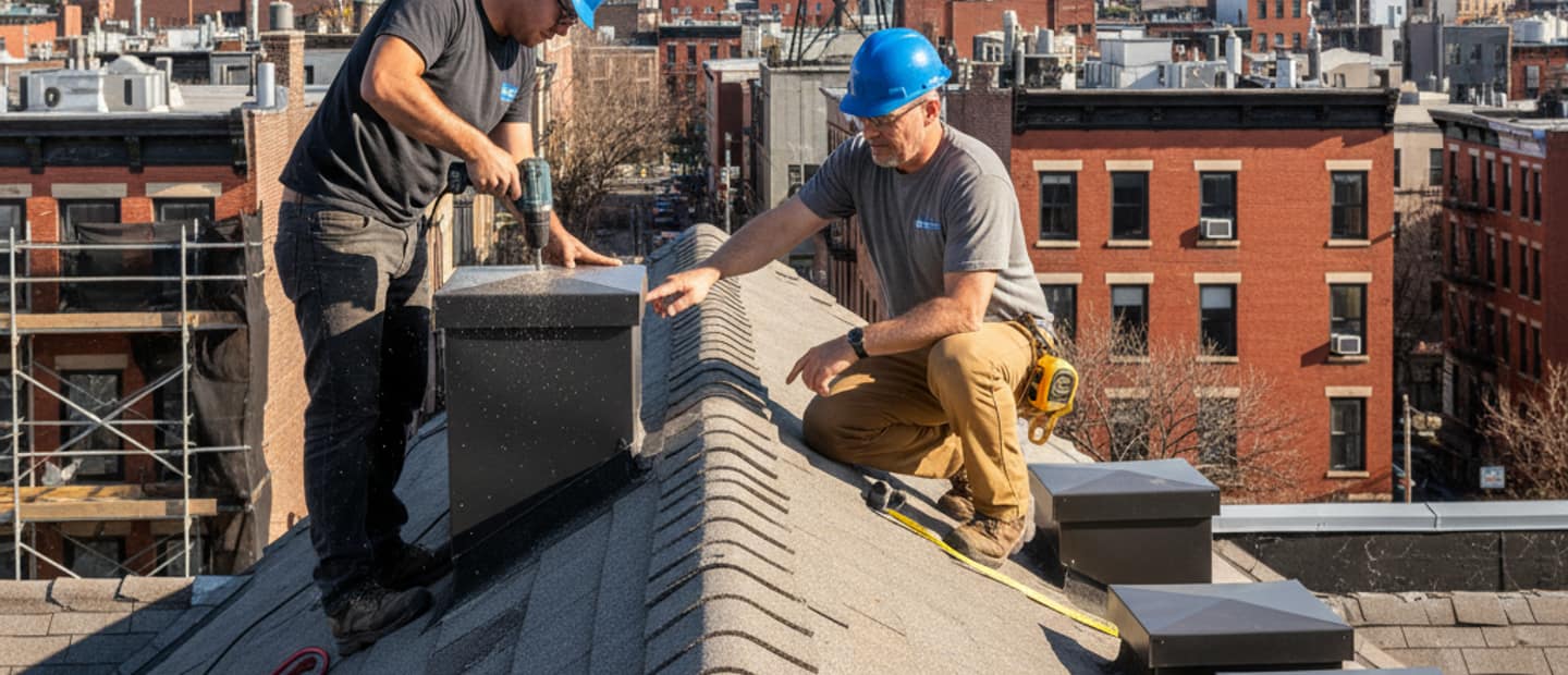 Roofline of a Williamsburg home with new loft ventilation vents, ensuring proper airflow and energy efficiency.